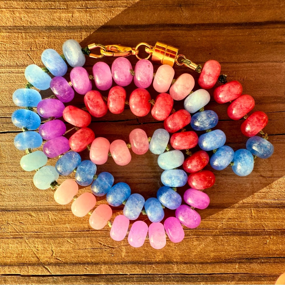 Hand Knotted Candy Gemstone Choker, 16.75” vibrant delicious 18k Gold Filledo